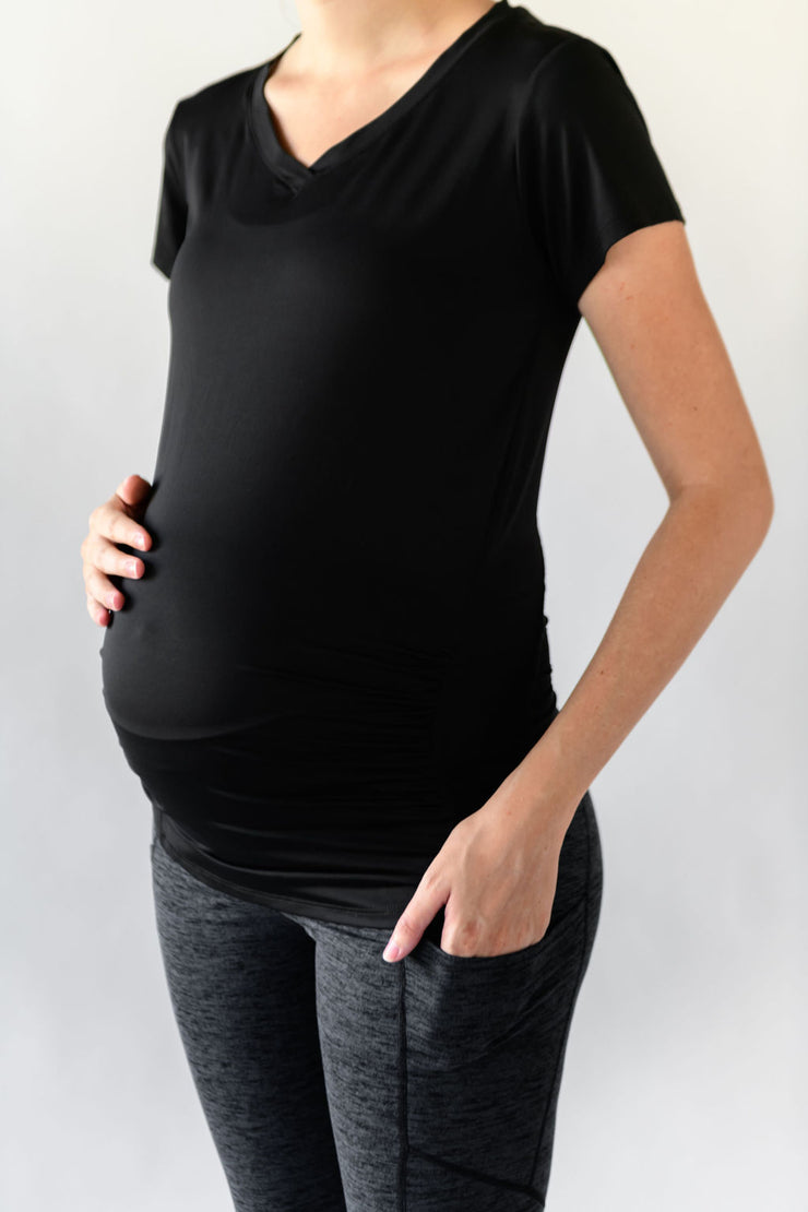 maternity black dress shirt Smallshow Women's Maternity Tops Side Ruched Tunic T-Shirt Pregnancy Clothes Small Army Green-Black-Deep Grey at Amazon Women's Clothing store